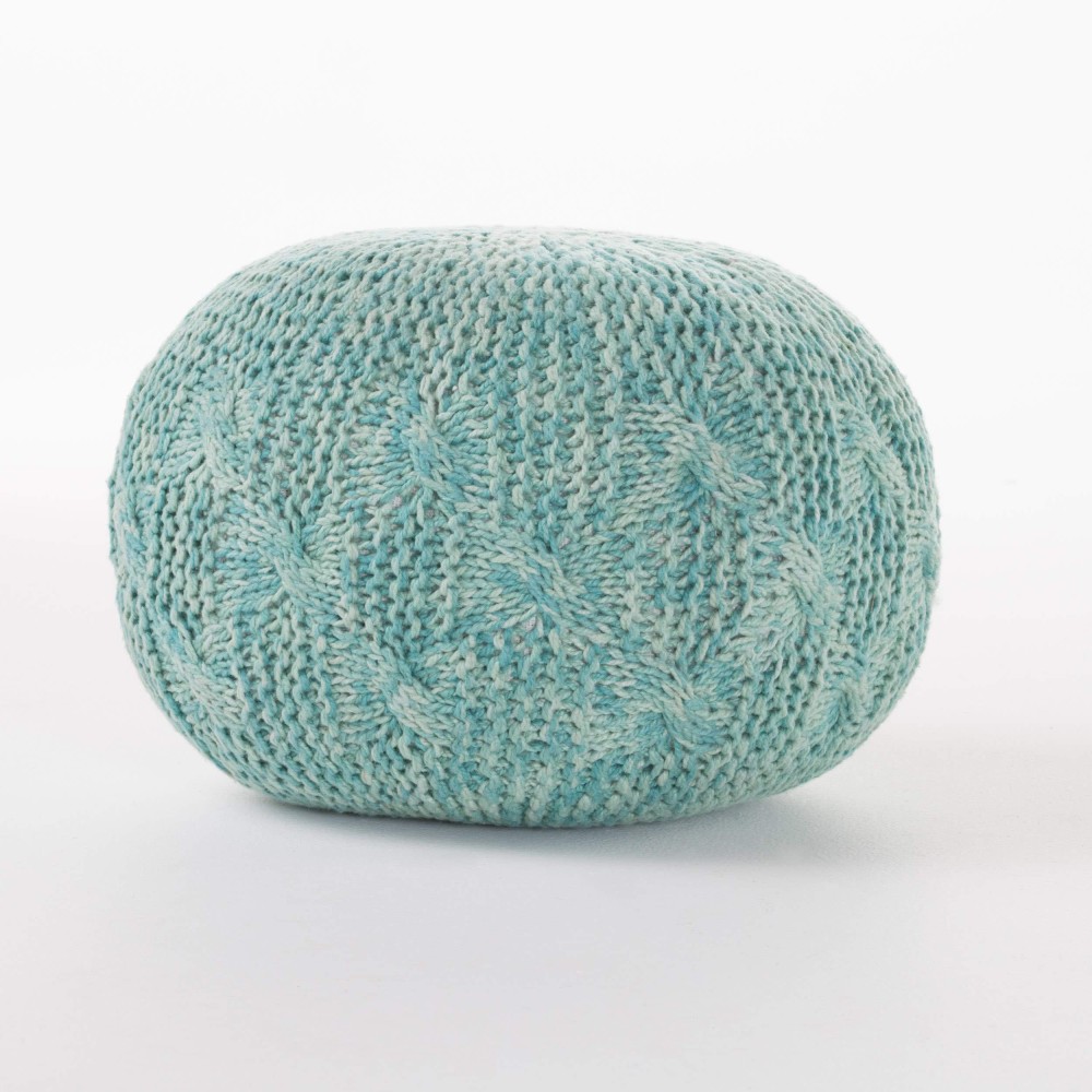 Gdfstudio Ash Indoor/Outdoor Fabric Hand Knitted Weave Pouf (Aqua)