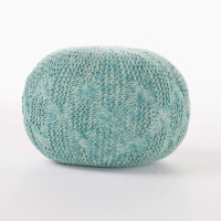 Gdfstudio Ash Indoor/Outdoor Fabric Hand Knitted Weave Pouf (Aqua)