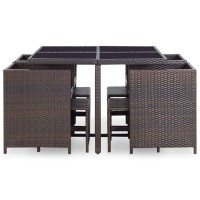 Vidaxl Patio Dining Set With Cushions - 9 Piece Outdoor Furniture - Comfortable And Stylish Poly Rattan Brown With Weather-Resistant Design And Easy Assembly
