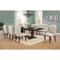 Classic 7pc Dining Set wUph Bench Wingback Chairs Tufted Naildhead Trim Table wCenter 20 Leaf Beige