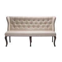 Classic Upholstered Bench in Linen Fabric wTufted Style Back Nailhead Trim Beige