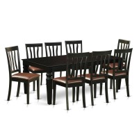 East West Furniture Lgan9-Blk-Lc 9 Piece Set Includes A Rectangle Dinner Table With Butterfly Leaf And 8 Faux Leather Dining Room Chairs, 42X84 Inch