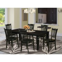 East West Furniture Lggr7-Blk-W Logan 7 Piece Room Set Consist Of A Rectangle Kitchen Table With Butterfly Leaf And 6 Dining Chairs, 42X84 Inch, Black