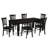 East West Furniture Lggr7-Blk-W Logan 7 Piece Room Set Consist Of A Rectangle Kitchen Table With Butterfly Leaf And 6 Dining Chairs, 42X84 Inch, Black