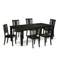 East West Furniture Lgdu7-Blk-W 7 Piece Kitchen Set Consist Of A Rectangle Table With Butterfly Leaf And 6 Dining Chairs, 42X84 Inch