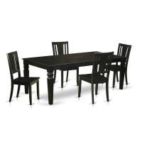 East West Furniture Lgdu5-Blk-W 5 Piece Set Includes A Rectangle Dining Table With Butterfly Leaf And 4 Kitchen Chairs, 42X84 Inch