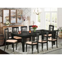 East West Furniture Lgni9-Blk-C Logan 9 Piece Dining Room Furniture Set Includes A Rectangle Kitchen Table With Butterfly Leaf And 8 Linen Fabric Upholstered Chairs, 42X84 Inch