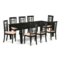 East West Furniture Lgni9-Blk-C Logan 9 Piece Dining Room Furniture Set Includes A Rectangle Kitchen Table With Butterfly Leaf And 8 Linen Fabric Upholstered Chairs, 42X84 Inch