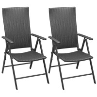 Vidaxl Stackable Patio Chairs 2 Pcs, Outdoor Patio Dining Chair With Armrest, Stackable Outdoor Wicker Chair For Patio Garden Yard, Poly Rattan Black