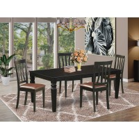 East West Furniture Lgan5-Blk-Lc 5 Piece Room Set Includes A Rectangle Wooden Table With Butterfly Leaf And 4 Faux Leather Kitchen Dining Chairs, 42X84 Inch