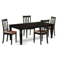 East West Furniture Lgan5-Blk-Lc 5 Piece Room Set Includes A Rectangle Wooden Table With Butterfly Leaf And 4 Faux Leather Kitchen Dining Chairs, 42X84 Inch
