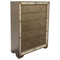 Best Master Ava Solid Wood Mirrored 5-Drawer Chest In Silver Bronze