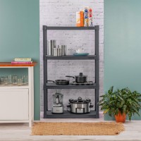 Sterilite 4 Shelf Unit Easy To Assemble Plastic Storage Shelves Organize Bins In The Garage Basement Attic Mudroom Gray 3