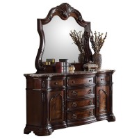 Best Master Barneys 2Piece Wood Dresser and Mirror Set in Walnut wMarble Top