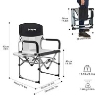 Kingcamp Folding Camping, Heavy Duty Portable Directors Chairs For Adult With Side Table Mesh Back Compact Style For Outdoor, Outside,Lawn,Sports,Fishing,Beach,Picnic,Concert,Trip, Black-1 Pack