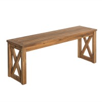 Walker Edison Roanoke Modern Solid Acacia Wood X Frame Outdoor Bench 52 Inch Brown