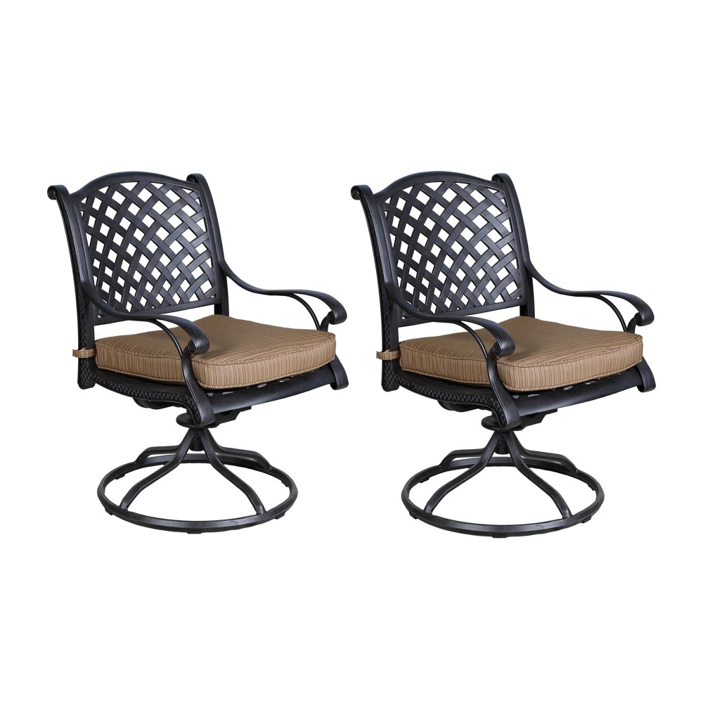 Patio Outdoor Dining Swivel Rocker Chairs With Cushion, Set Of 2, Dupione Brown(D0102H7C6Jj)