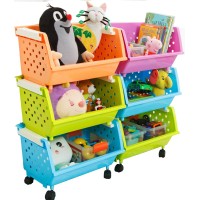 Magdesigner Kids' Toys Chest Large Baskets Storage Bins Organizer With Wheels Can Move Everywhere Natural/Primary (Primary Collection) (6 Baskets Choose)