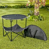 Portable Folding Picnic Table With Bench Storage For Tailgating - Black