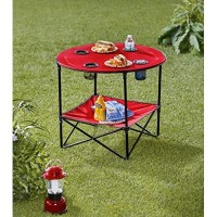 Portable Folding Picnic Table With Bench Storage For Tailgating - Red