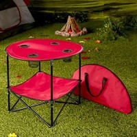 Portable Folding Picnic Table With Bench Storage For Tailgating - Red