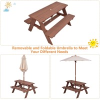 Costzon Kids Picnic Table, Wooden Table & Bench Set W/Removable & Foldable Umbrella, Toddler Patio Set For Backyard, Garden, Lawn, Girls & Boys Gift, Kids Table And Chair Set For Outdoors (Natural)