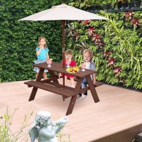 Costzon Kids Picnic Table, Wooden Table & Bench Set W/Removable & Foldable Umbrella, Toddler Patio Set For Backyard, Garden, Lawn, Girls & Boys Gift, Kids Table And Chair Set For Outdoors (Natural)