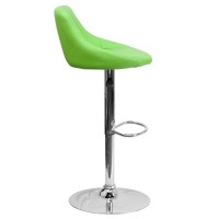 Contemporary Green Vinyl Bucket Seat Adjustable Height Barstool with Diamond Pattern Back and Chrome Base