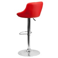 Contemporary Red Vinyl Bucket Seat Adjustable Height Barstool with Diamond Pattern Back and Chrome Base