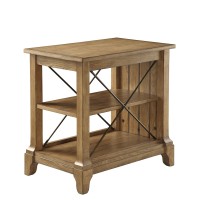 Acme Hiroko Rectangular Wooden 2-Shelf End Table with Metal X Design in Oak