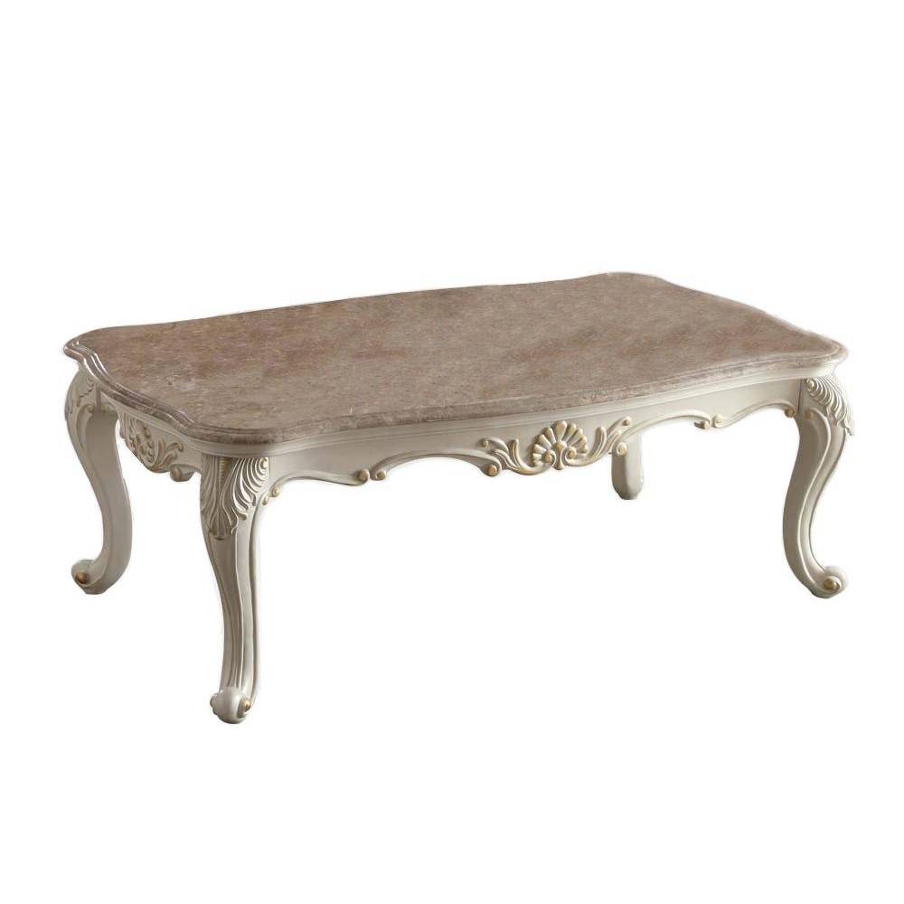 Acme Furniture Chantelle Coffee Table With Marble Top, Pearl