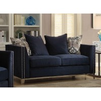 Acme Phaedra Loveseat with 4 Pillows in Blue Fabric