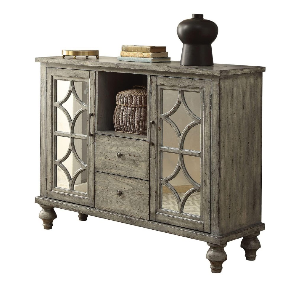 Acme Velika 2-Drawers Wooden Console Table With 2 Doors In Weathered Gray