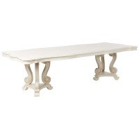 Acme Ragenardus Wooden Extendable Pedestal Dining Table In Antique White