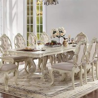 Acme Ragenardus Wooden Extendable Pedestal Dining Table In Antique White