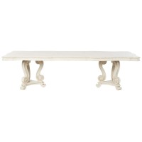 Acme Ragenardus Wooden Extendable Pedestal Dining Table In Antique White