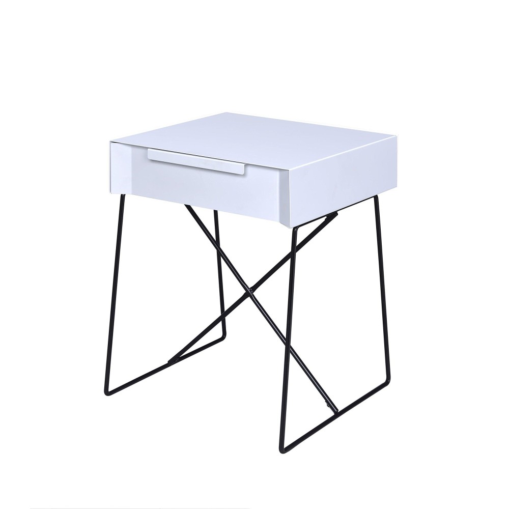 Acme Gualacao 1-Drawer Metal Base End Table In White