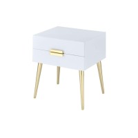 Acme Denvor Wood And Metal 2-Drawer End Table In White And Gold