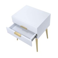 Acme Denvor Wood And Metal 2-Drawer End Table In White And Gold
