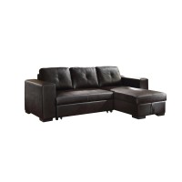 Acme Lloyd Faux Leather Upholstered Sectional Sofa With Sleeper In Black
