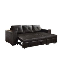 Acme Lloyd Faux Leather Upholstered Sectional Sofa With Sleeper In Black