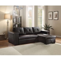 Acme Lloyd Faux Leather Upholstered Sectional Sofa With Sleeper In Black