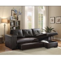 Acme Lloyd Faux Leather Upholstered Sectional Sofa With Sleeper In Black