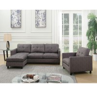 Acme Ceasar Fabric Upholstered Sectional Sofa In Gray