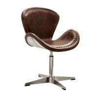 Acme Brancaster Leather Upholstery Accent Chair In Retro Brown And Aluminum