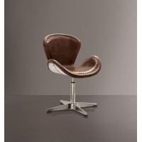 Acme Brancaster Leather Upholstery Accent Chair In Retro Brown And Aluminum