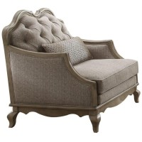 Acme Chelmsford Chair W/1 Pillow - 56052 - Beige Fabric & Antique Taupe