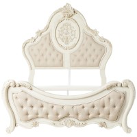 Acme Ragenardus Queen Bed - 27010Q - Beige Linen & Antique White
