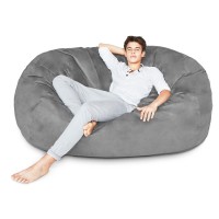 Lumaland Luxurious Giant 6Ft Bean Bag Chair With Microsuede Cover - Ultra Soft, Foam Filling, Washable Large Bean Bag Sofa For Kids, Teenagers, Adults - Sack Chair For Dorm, Family Room - Dark Grey