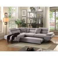 Acme Jemima Sectional Sofa With Sleeper In Gray Fabric